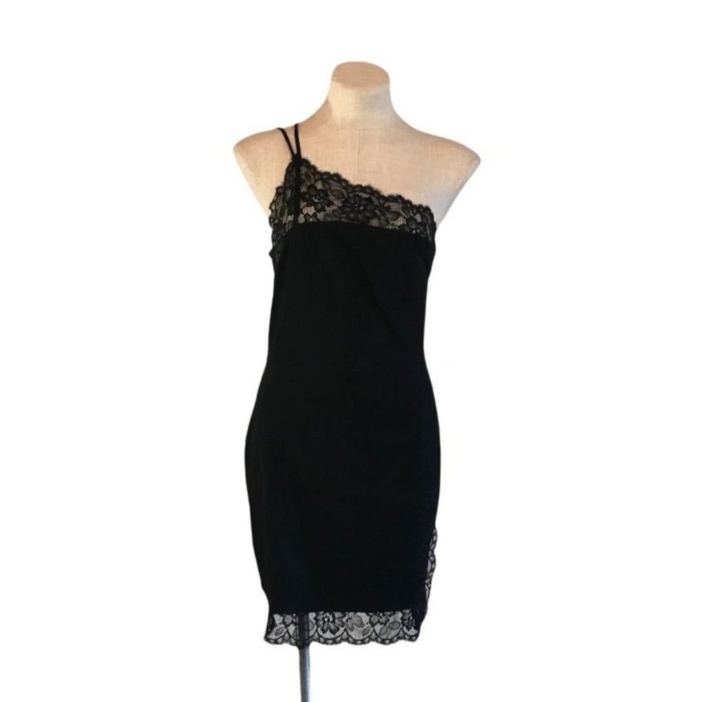 Free People NEW Lace Bodycon Dress Black "Premonitions" Large NWT